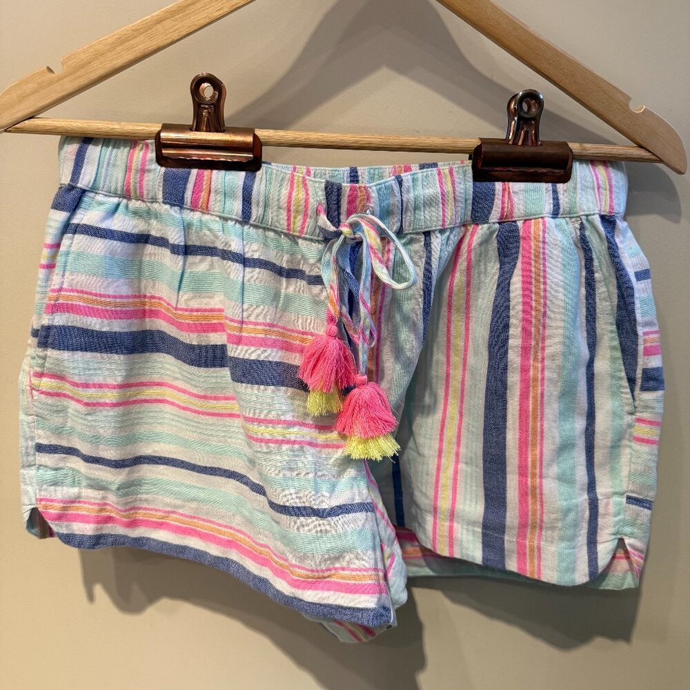 Vineyard Vines Striped Linen Neutral Shorts Lined w/ Tassels | Women's Size M